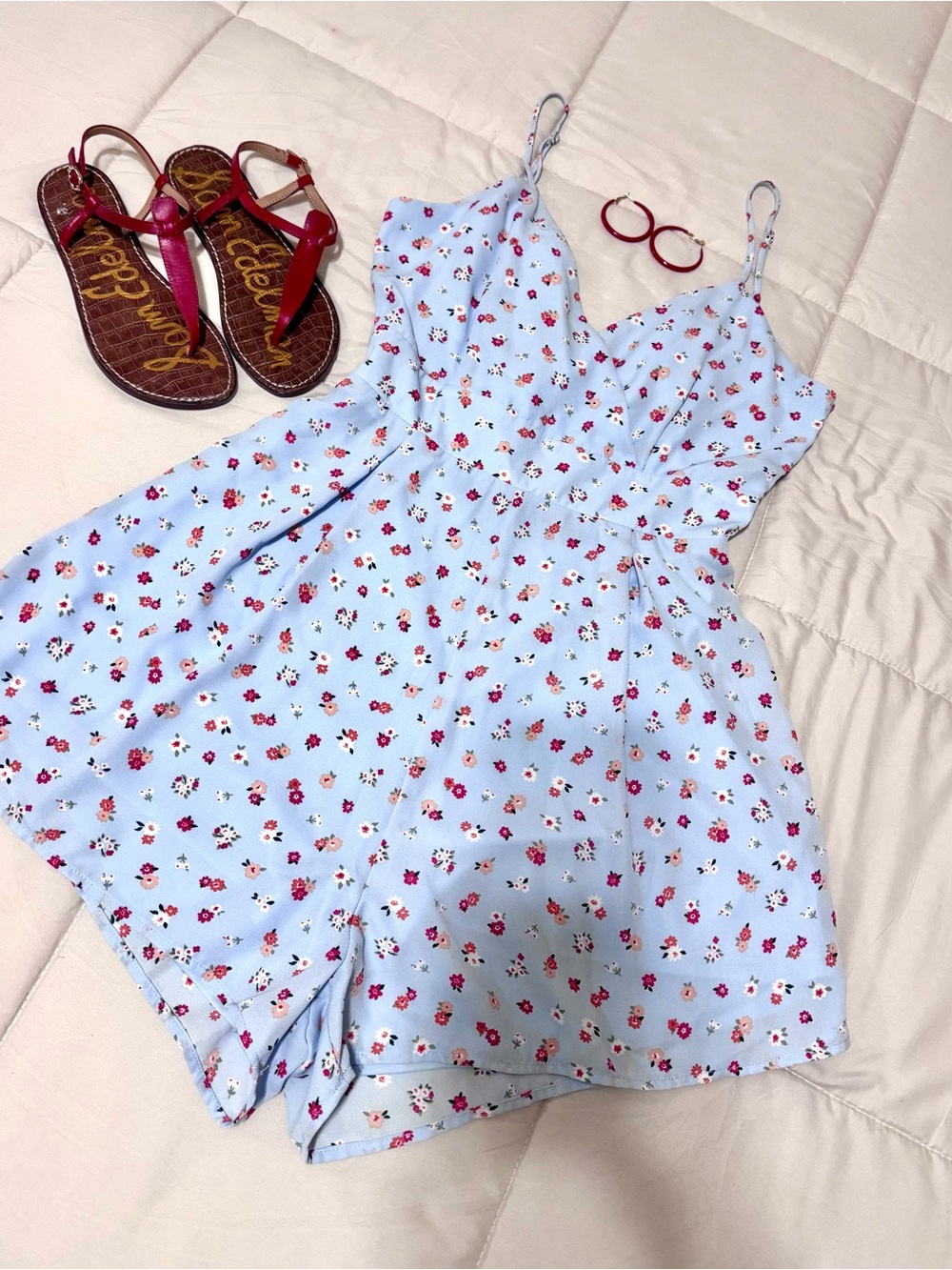 Altar’d State Light Blue Floral Spaghetti-Strap Romper